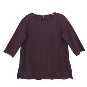 EILEEN FISHER Flex Tencel Ponte Top Tee Cassis Brown 3/4 Sleeve Stretch Size XS